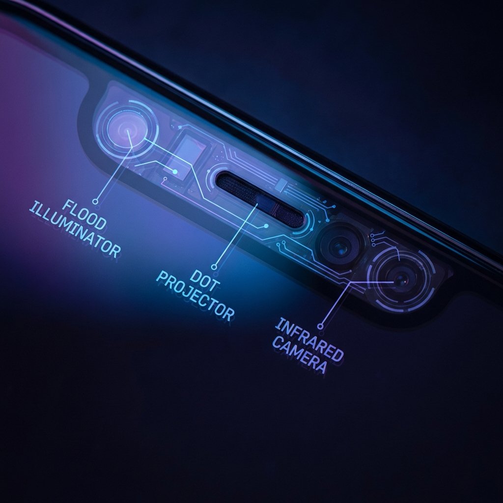 Visualização técnica dos sensores do Face ID no iPhone