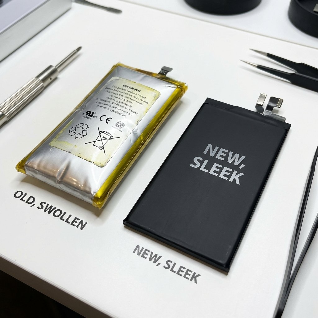 Comparação entre bateria de iPhone inchada e nova