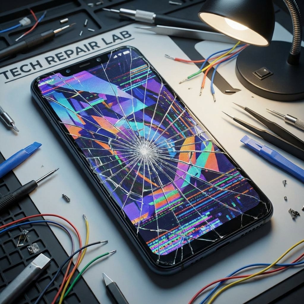 Tela de Xiaomi quebrada com falhas na imagem